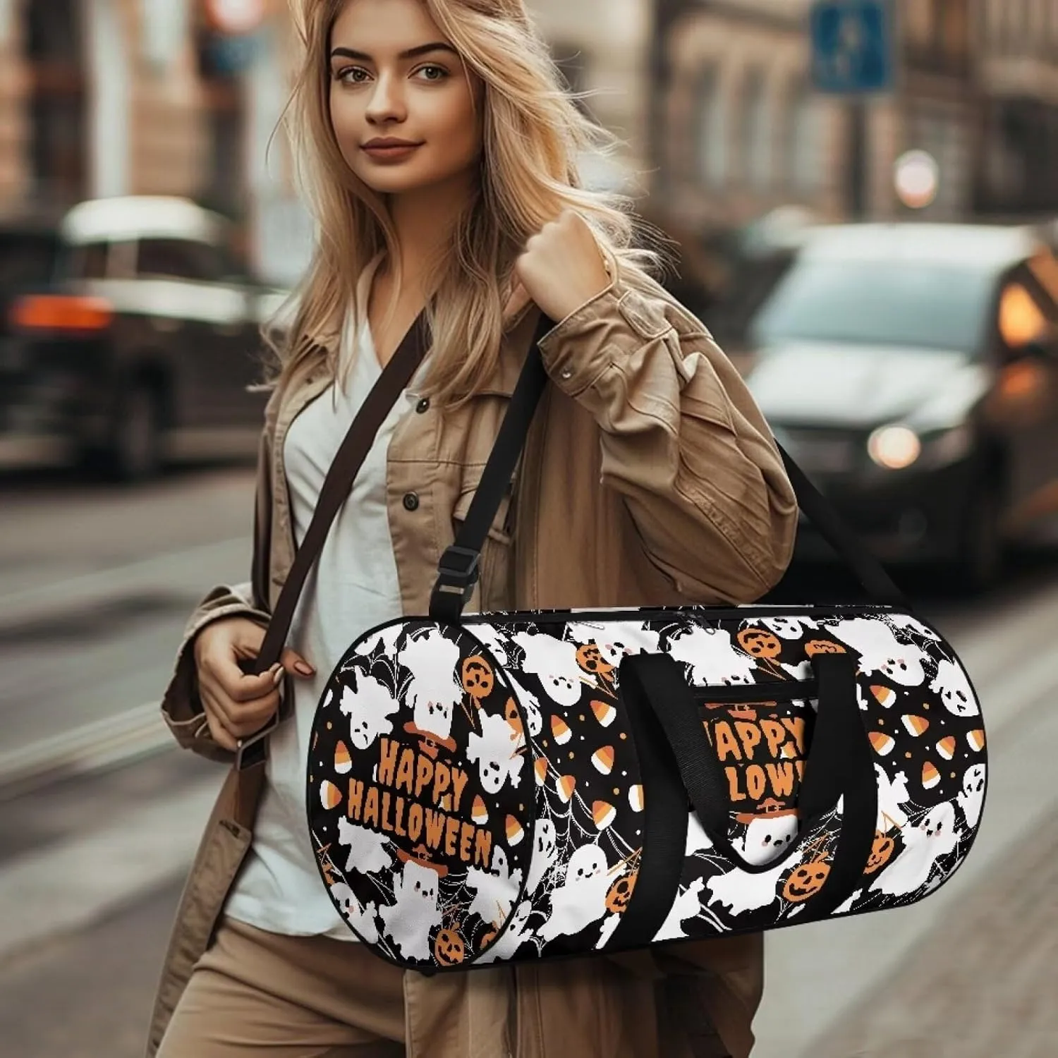 Halloween Duffle Bag for Travel Ghost Travel Bags for Women Mens Gym Carry on Duffel Bags Zipper Sports Equipment Organizer for Gym Sports Yoga Bag Waterproof Weekender Bag
