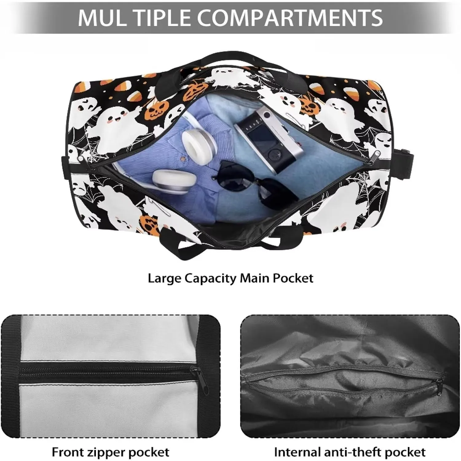 Halloween Duffle Bag for Travel Ghost Travel Bags for Women Mens Gym Carry on Duffel Bags Zipper Sports Equipment Organizer for Gym Sports Yoga Bag Waterproof Weekender Bag