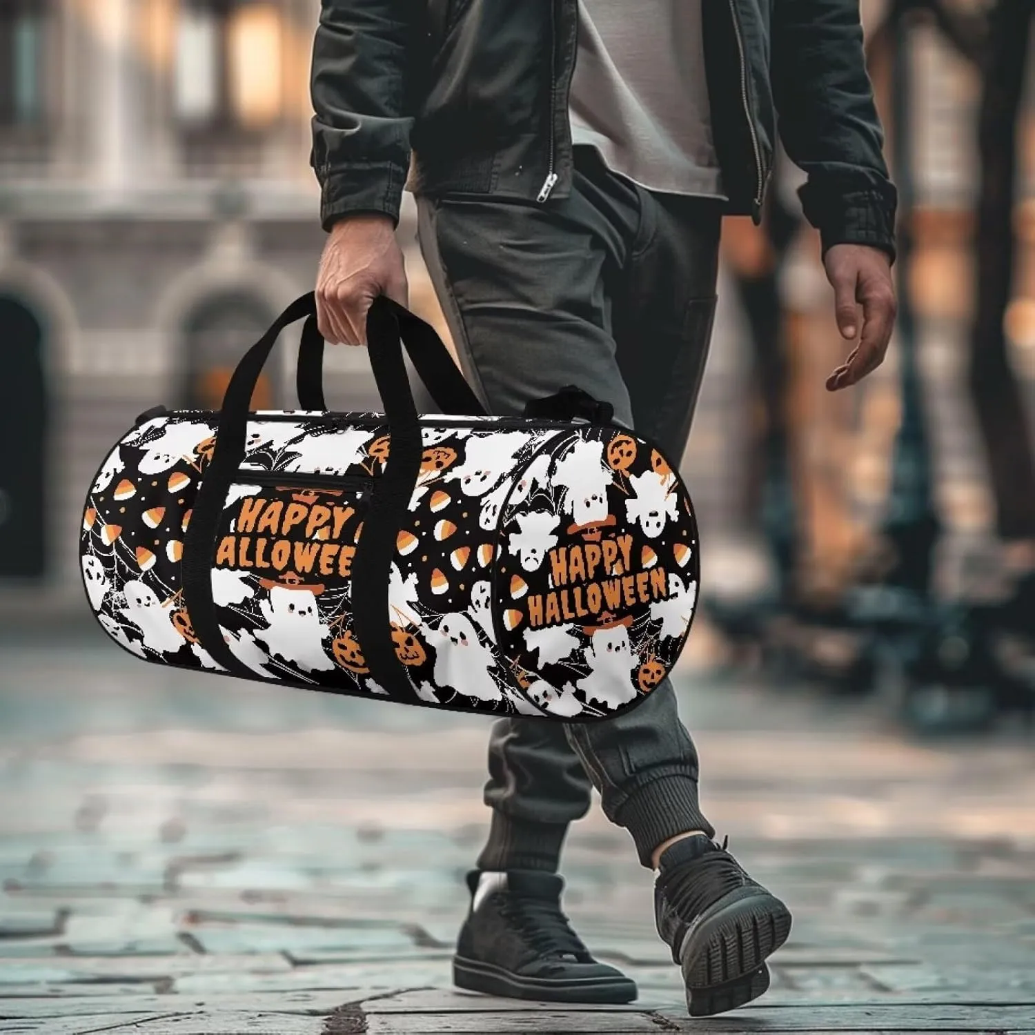 Halloween Duffle Bag for Travel Ghost Travel Bags for Women Mens Gym Carry on Duffel Bags Zipper Sports Equipment Organizer for Gym Sports Yoga Bag Waterproof Weekender Bag