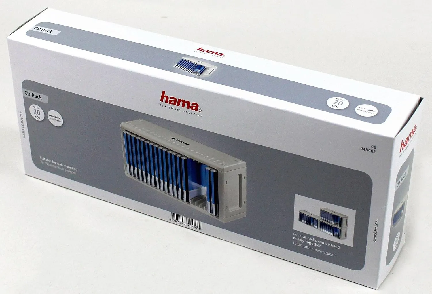 Hama CD Rack for 20 Disks - Space-Saving, Standing or Hanging, Small CD Stand for Office or Any Room, Grey