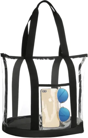 HAOGUAGUA Extra Large Clear Cosmetic Toiletry Bag, Large Transparent Plastic PVC Tote Shoulder Bag with Handles (BLACK)
