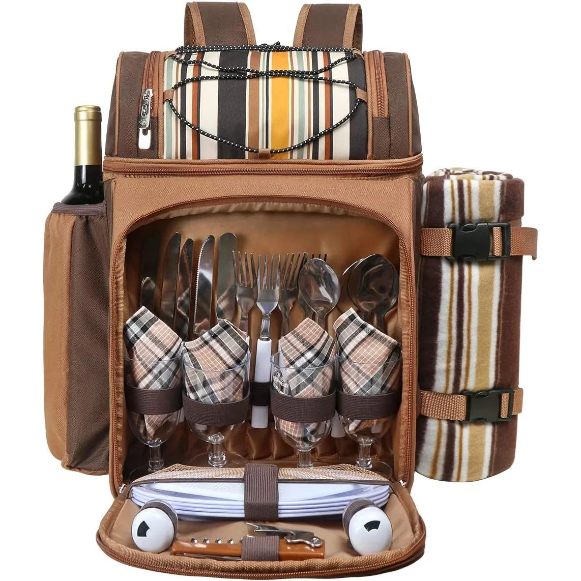 Hap Tim Picnic Backpack Cooler for 4 Person with Insulated Leakproof Cooler Bag, Wine Holder, Fleece Blanket, Cutlery Set,Perfect for Beach, Day Travel, Hiking, Camping, BBQs, Family and Lovers Gifts