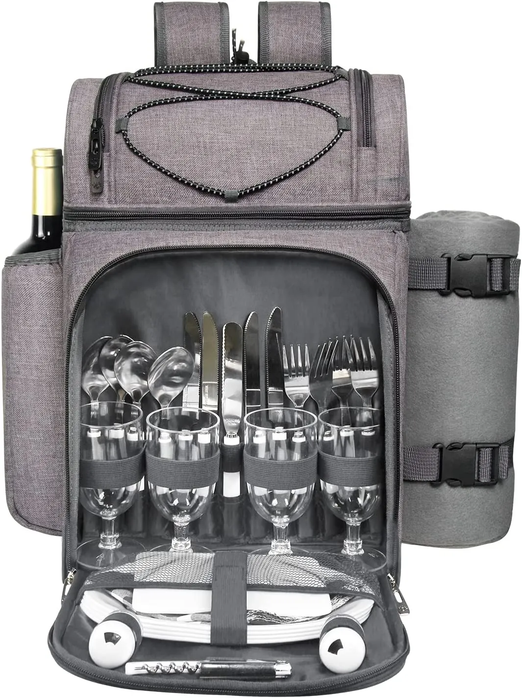 Hap Tim Picnic Backpack Cooler for 4 Person with Insulated Leakproof Cooler Bag, Wine Holder, Fleece Blanket, Cutlery Set,Perfect for Beach, Day Travel, Hiking, Camping, BBQs, Family and Lovers Gifts