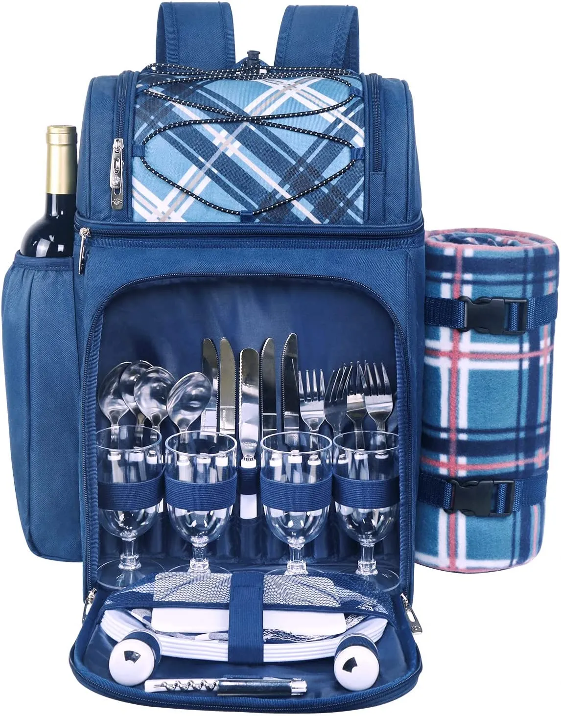 Hap Tim Picnic Backpack Cooler for 4 Person with Insulated Leakproof Cooler Bag, Wine Holder, Fleece Blanket, Cutlery Set,Perfect for Beach, Day Travel, Hiking, Camping, BBQs, Family and Lovers Gifts