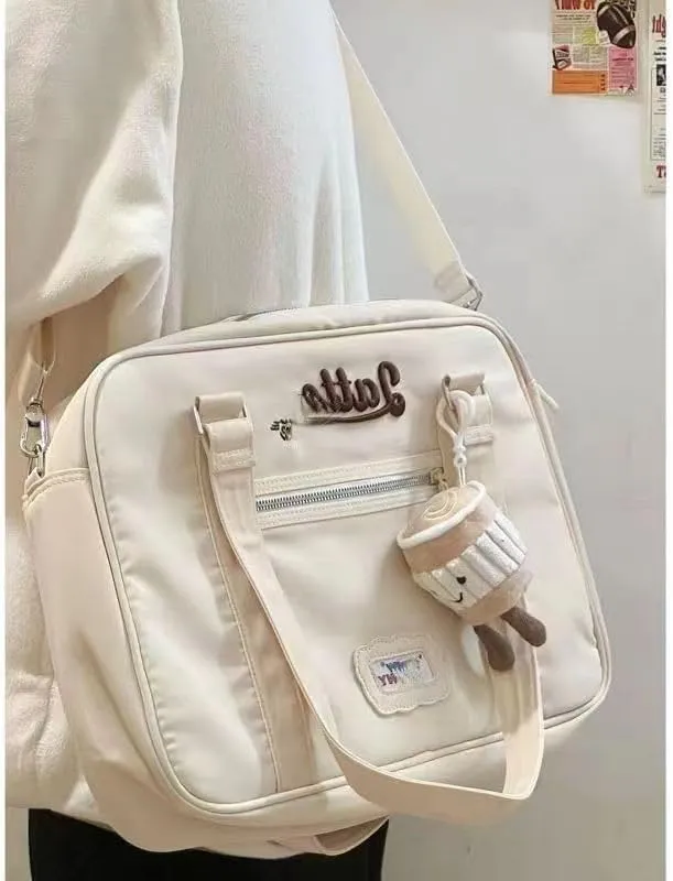Harajuku Shoulder Bag Cute Book Bag with Pendant Kawaii Messenger Tote Bag Aesthetic Commuter Bag for Women