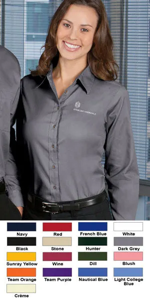 Harriton Ladies Long-Sleeve Twill Shirt With Stain-Release