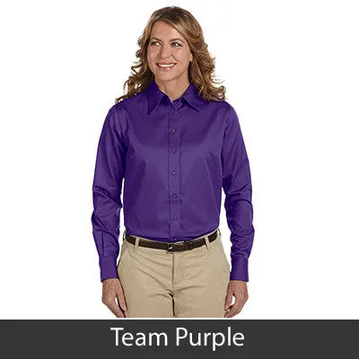 Harriton Ladies Long-Sleeve Twill Shirt With Stain-Release