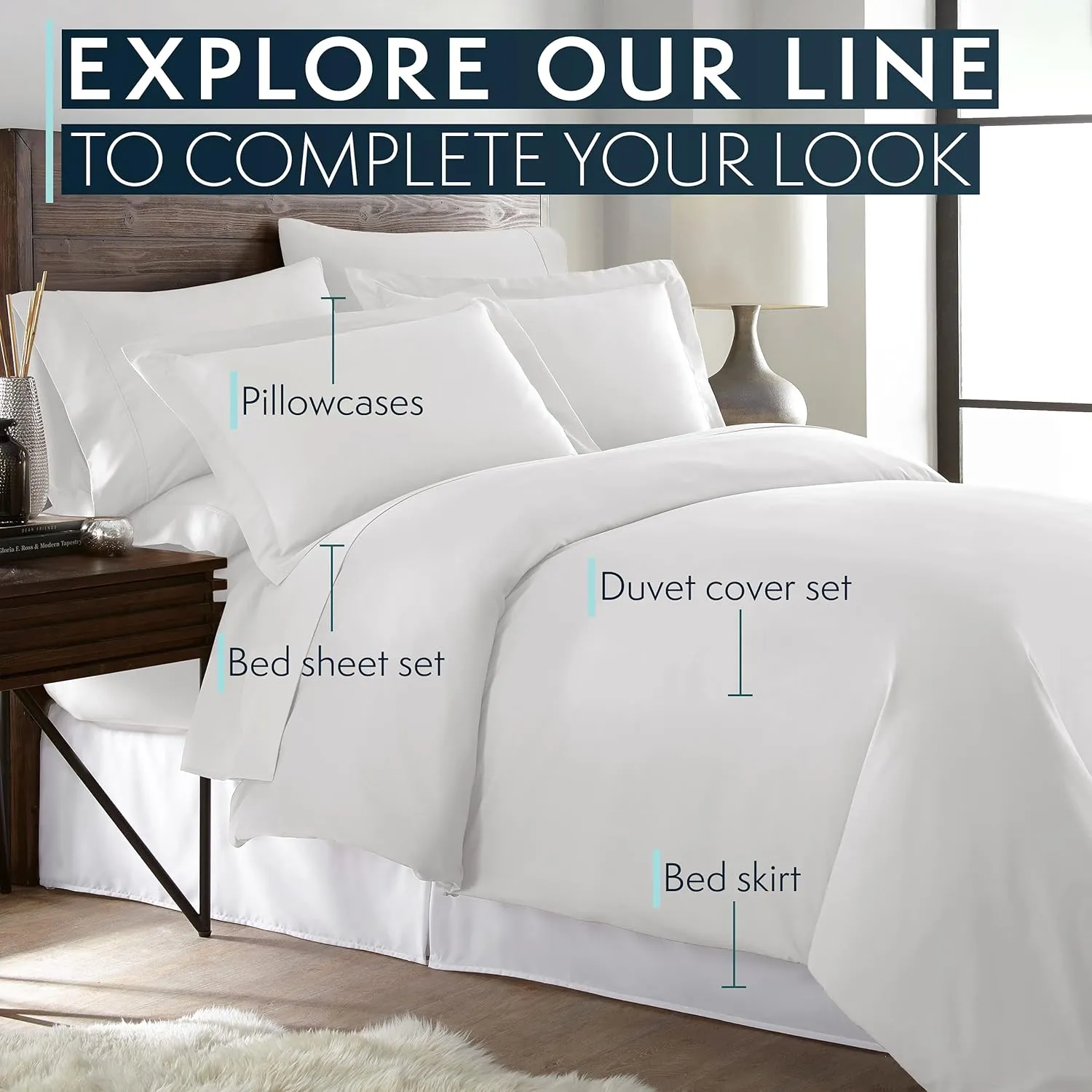 HC COLLECTION Duvet Cover - White Queen Size Duvet Cover - 3 Piece Soft Breathable Microfiber Duvet Cover Set with Zipper Closure & 2 Pillow Shams