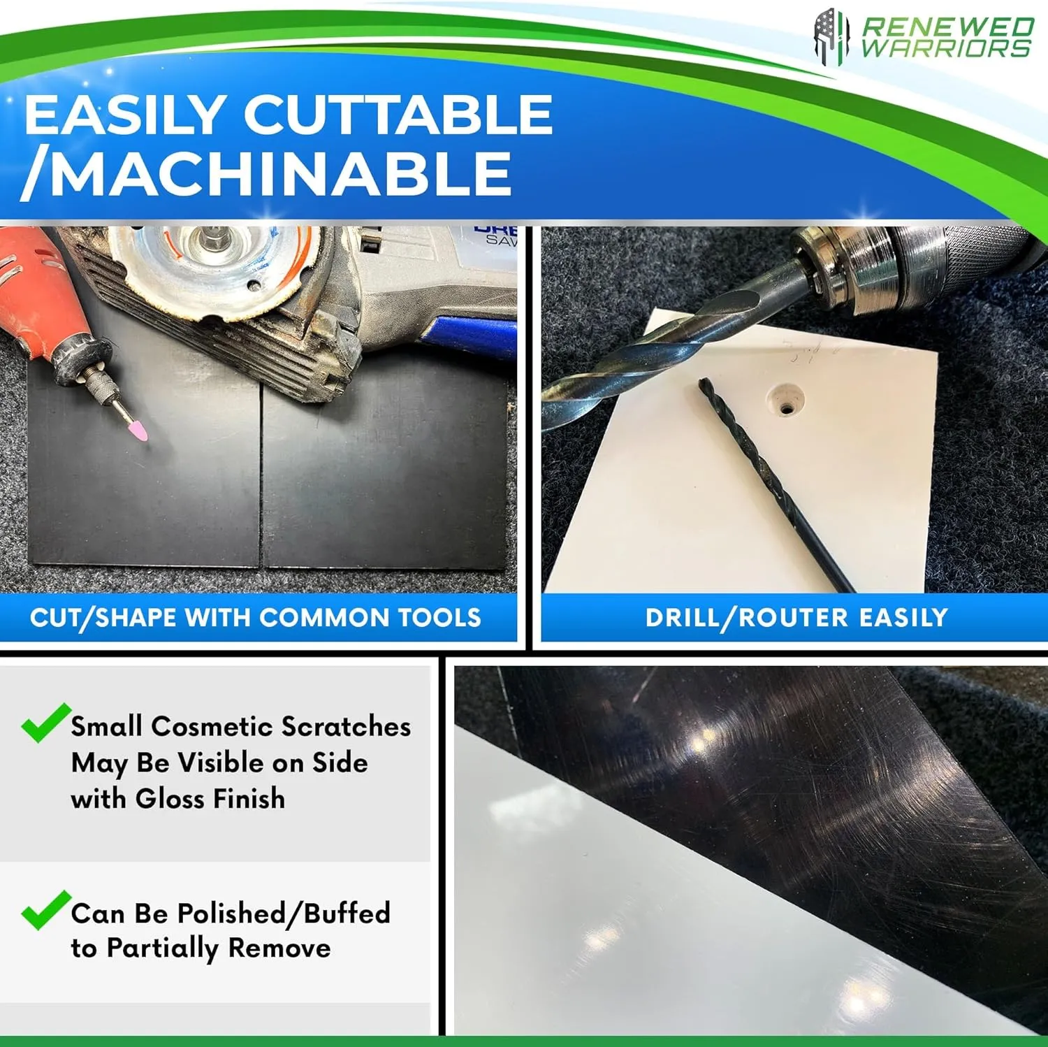 HDPE Sheets - 6" x 12", Black 1/8" Thick High Density Plastic Board Recycled HDPE Cutting Board Hard Plastic Sheet