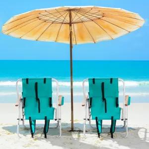 HHYY Folding Beach Chair, Portable Camping Chairs, Foldable Outdoor Lawn Chairs for Adults, Backpack Chair with Headrest Cup Holder and Wooden Armrests for Camping, Beach, Green Color