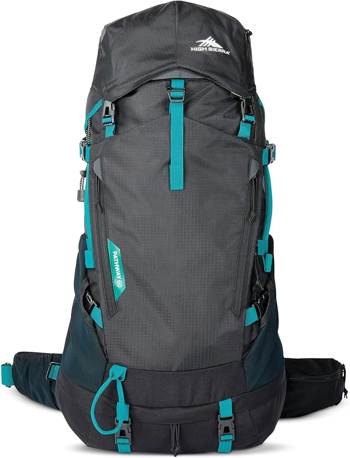 High Sierra Pathway 2.0 Backpack with Hydration Storage Sleeve, for Hiking, Biking, Camping, Traveling, Black, 60L