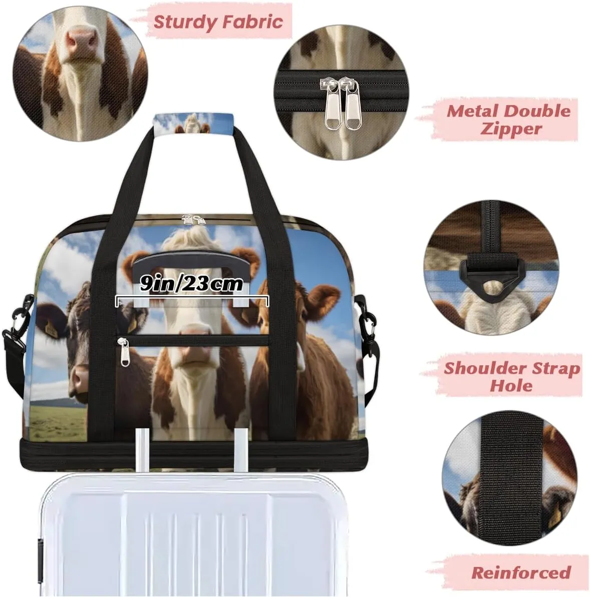 Highland Cattle Cow Foldable Travel Duffel Bag Overnight Weekender Bag with Shoes Compartment Sports Gym Bag for Men Women