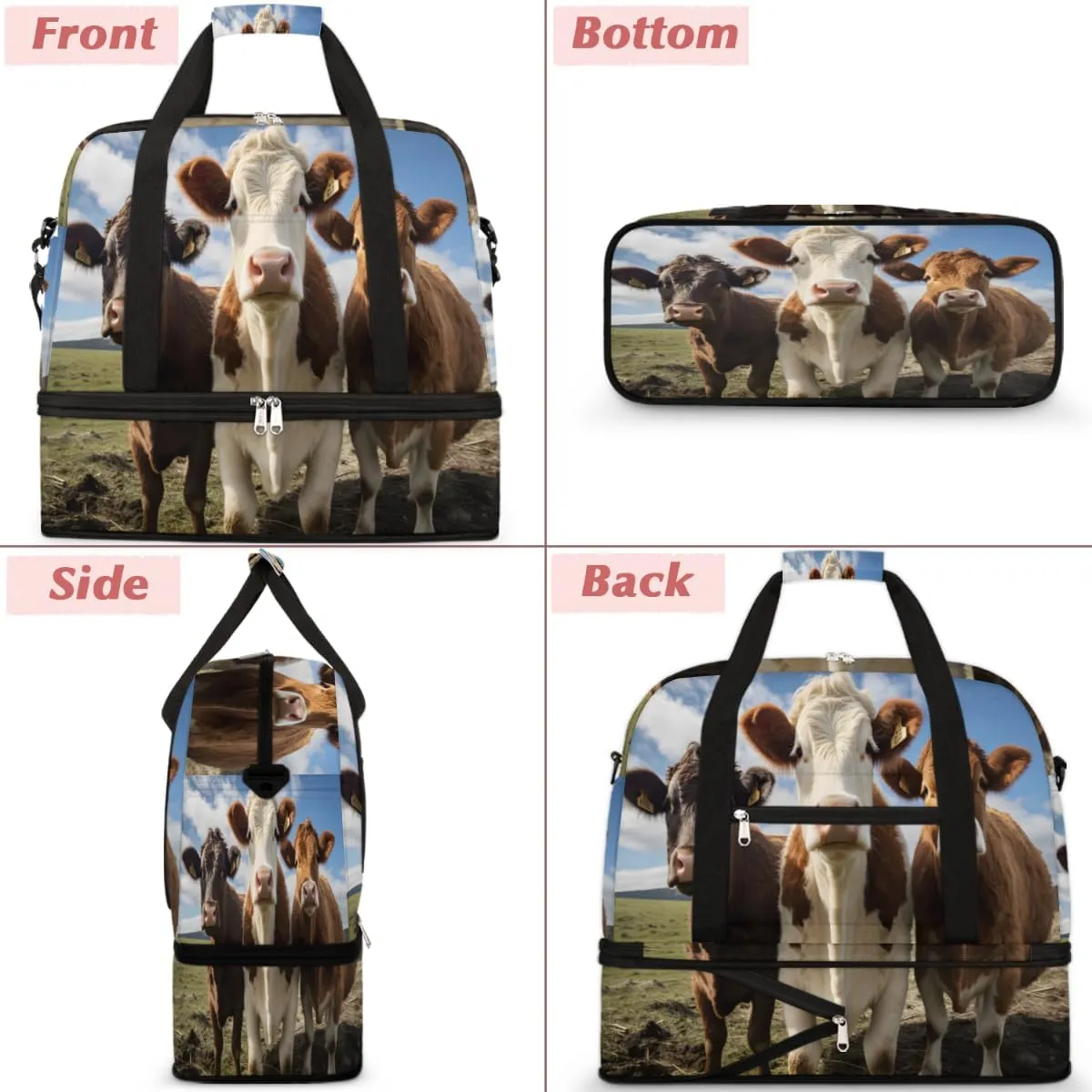 Highland Cattle Cow Foldable Travel Duffel Bag Overnight Weekender Bag with Shoes Compartment Sports Gym Bag for Men Women