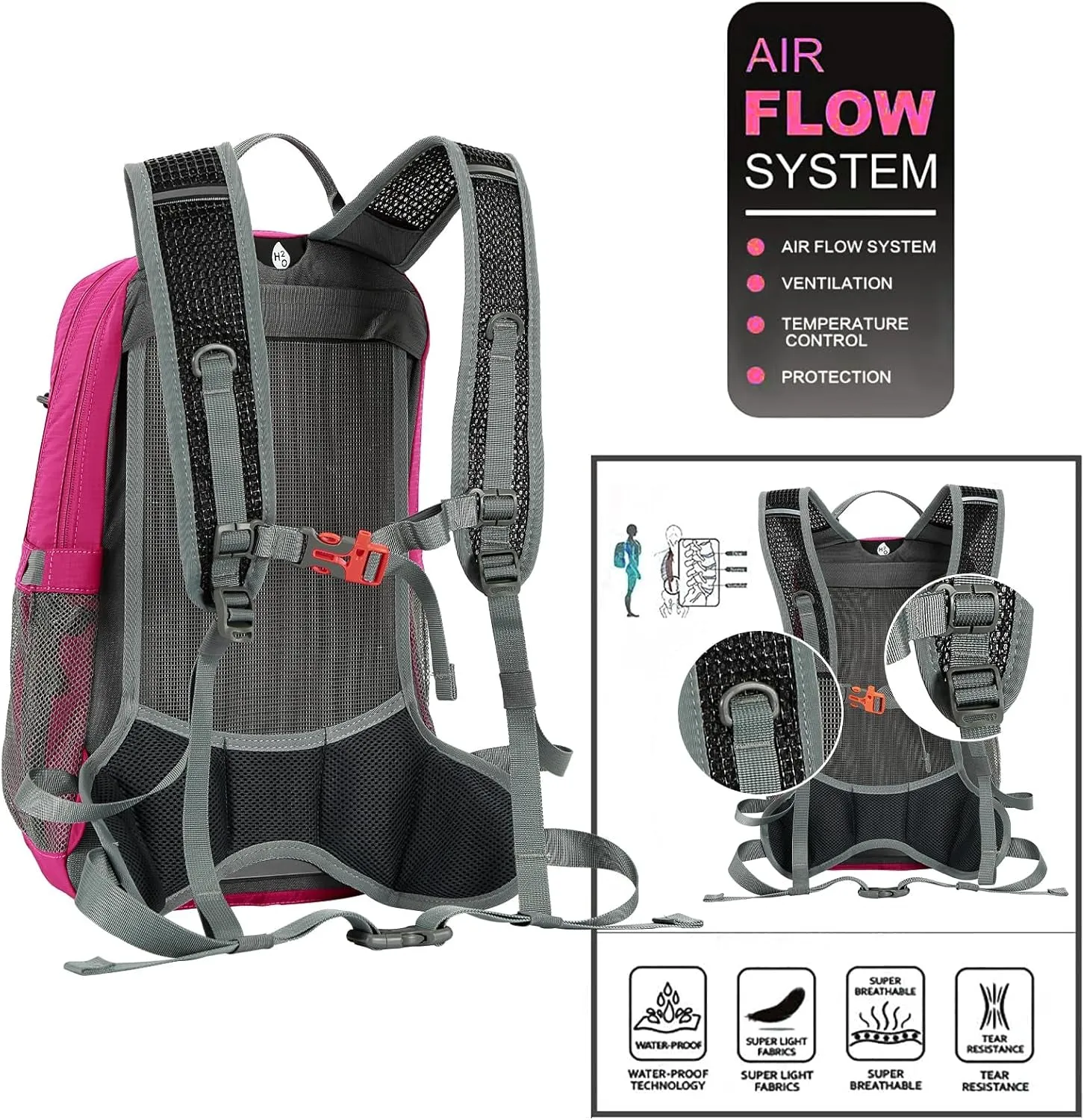 Hiking Backpack, 20/30L Waterproof Cycling Biking Backpack, Detachable Backplate, Hiking Daypack for Skiing Camping