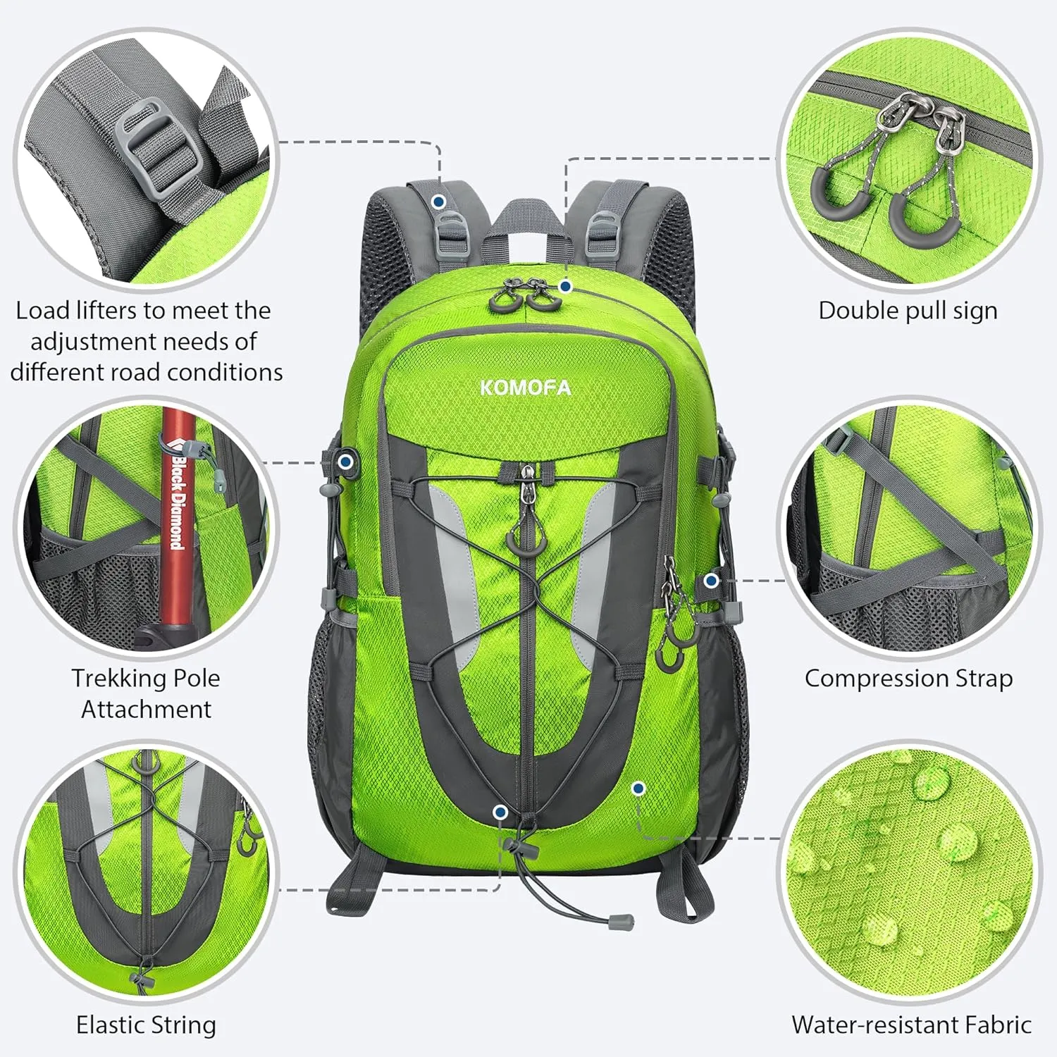 Hiking Backpack 30L Lightweight Travel Daypack Small Day Pack for Men Women Outdoor Camping Backpacking, Green