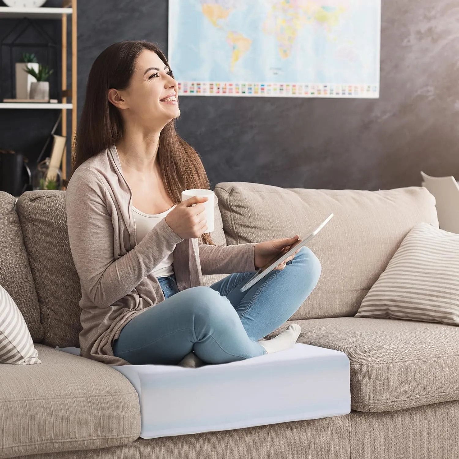 HOMBYS Memory Foam Couch Cushion Replacement, High Density Upholstery Foam Wrapped with Memory Foam & Polyester Batting, Sofa Cushions Inserts with Dacron Fiber Layer,with Removable Cover,6"x24"x24"