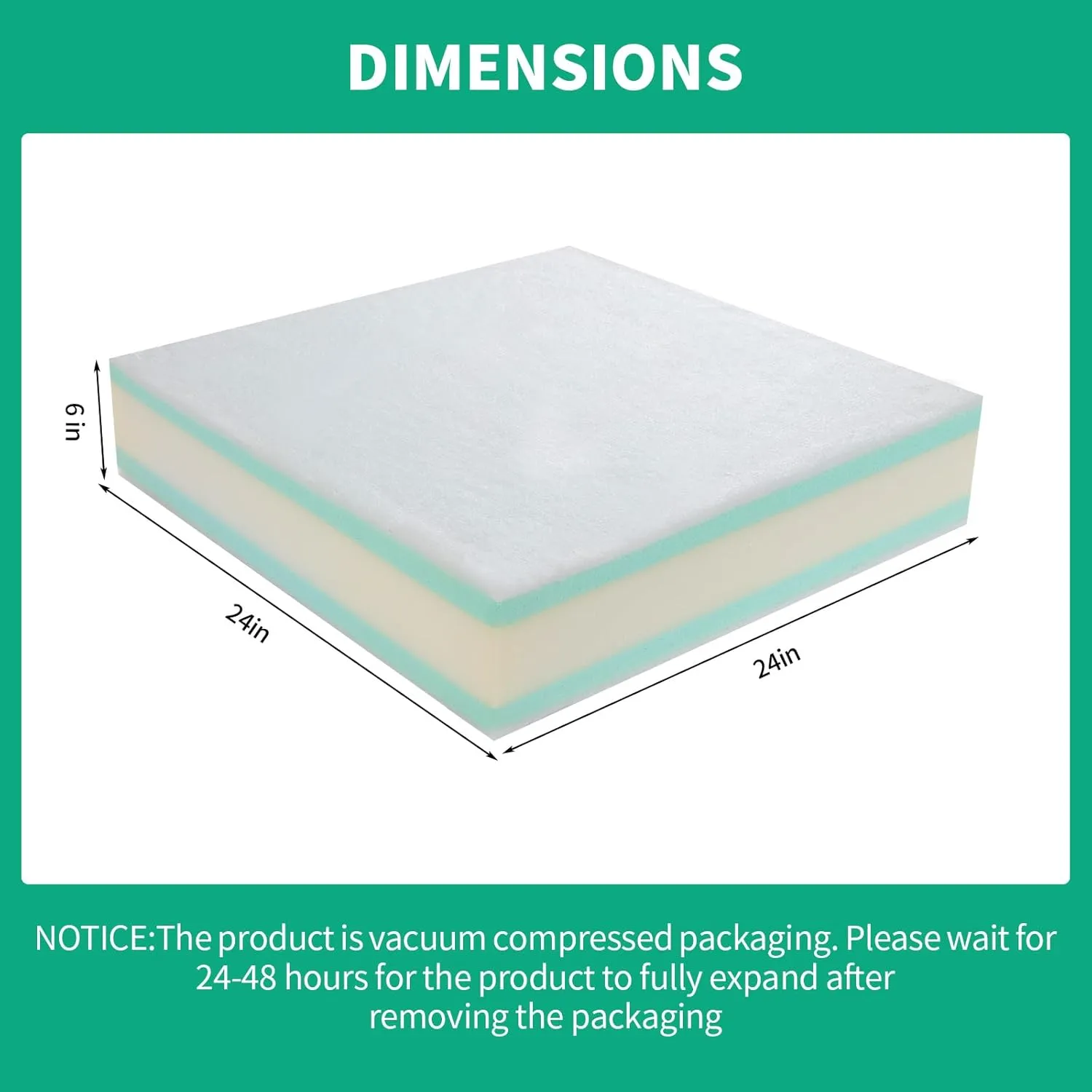HOMBYS Memory Foam Couch Cushion Replacement, High Density Upholstery Foam Wrapped with Memory Foam & Polyester Batting, Sofa Cushions Inserts with Dacron Fiber Layer,with Removable Cover,6"x24"x24"