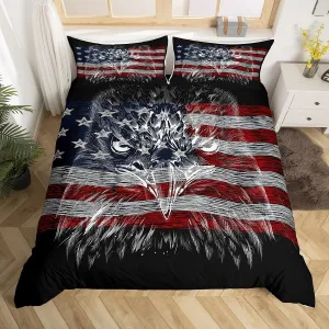 Homewish American Flag and Dark Eagle Pattern Comforter Cover Set (No Comforter) Black Color Duvet Cover for Kids Teens Bedding Set Soft Quilt Cover (1 Duvet Cover   2 Pillow Cases) Full Size