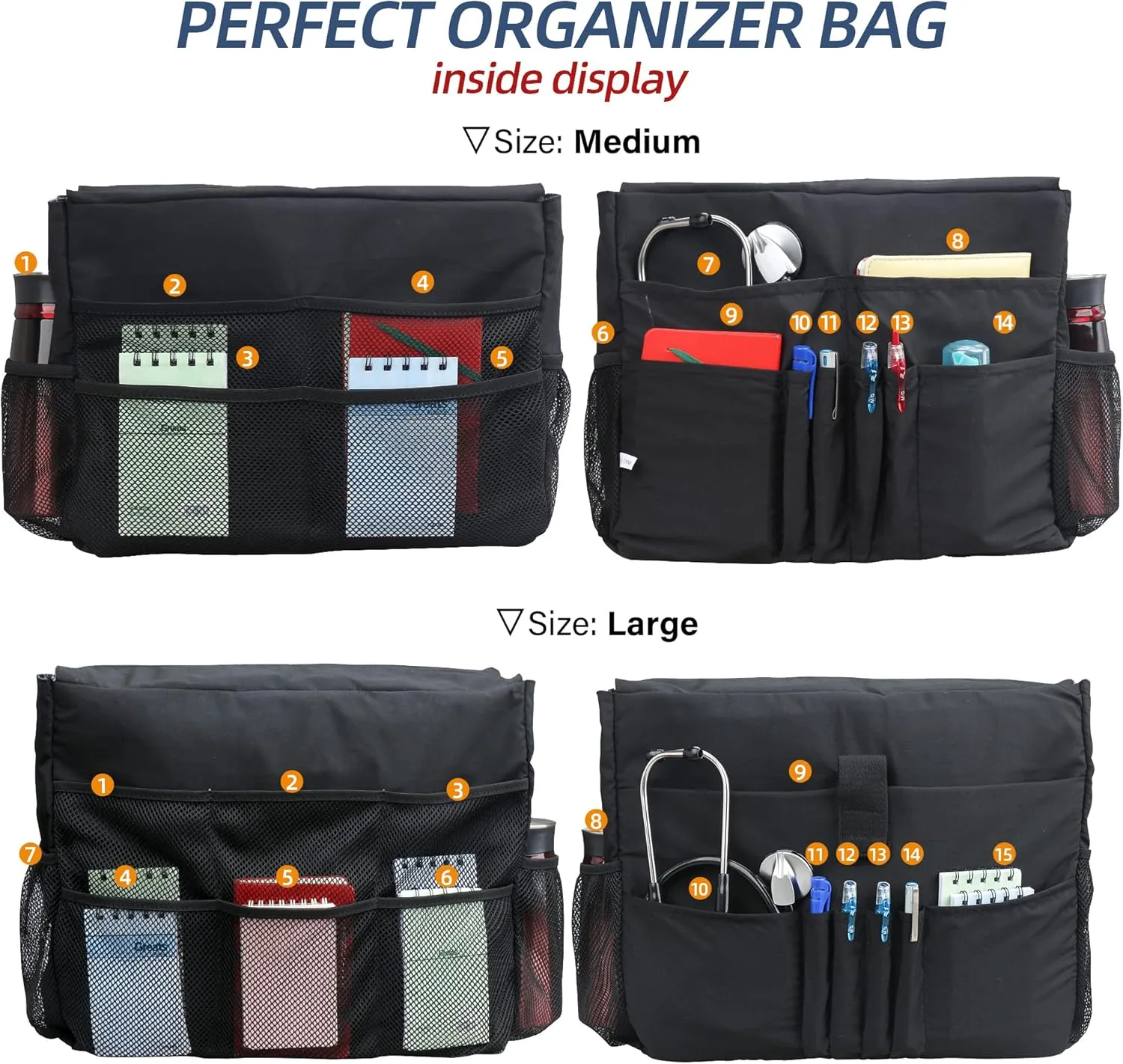 HoogaLife Nurse Bag for Work - Waterproof, Lightweight, Large Portable Bag with 14 Internal Pockets