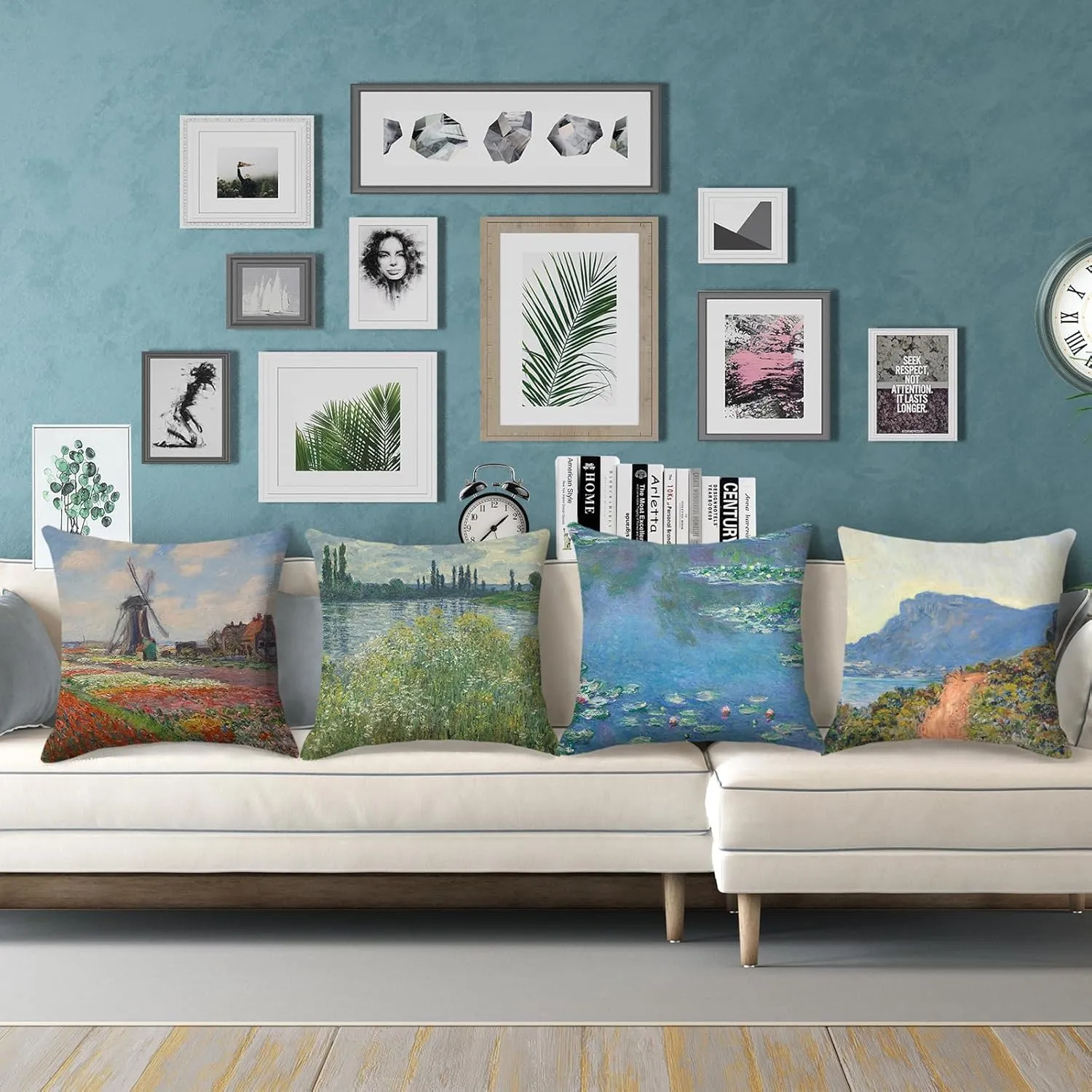 HOSTECCO Claude Monet Throw Pillow Covers Set of 4 Farmhouse Pillow Cases Square Decorative Cushion Covers 18x18 inch/45x45 cm