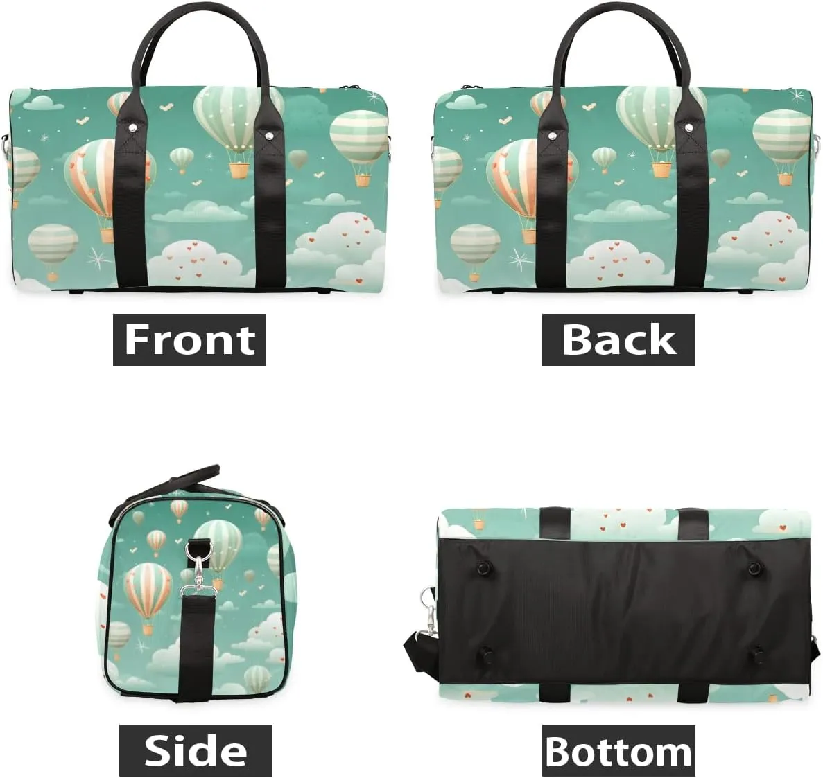 Hot Air Balloon Colorful Travel Duffel Bag for Women Men Waterproof Foldable Overnight Weekender Bag Large Capacity Sports Gym Bag