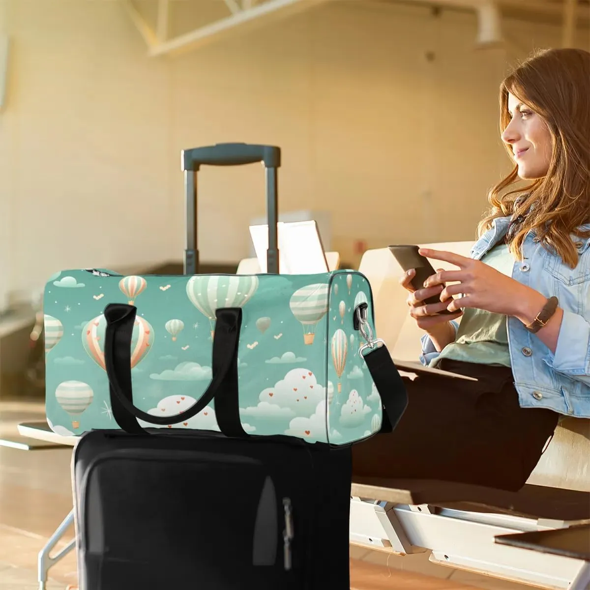 Hot Air Balloon Colorful Travel Duffel Bag for Women Men Waterproof Foldable Overnight Weekender Bag Large Capacity Sports Gym Bag