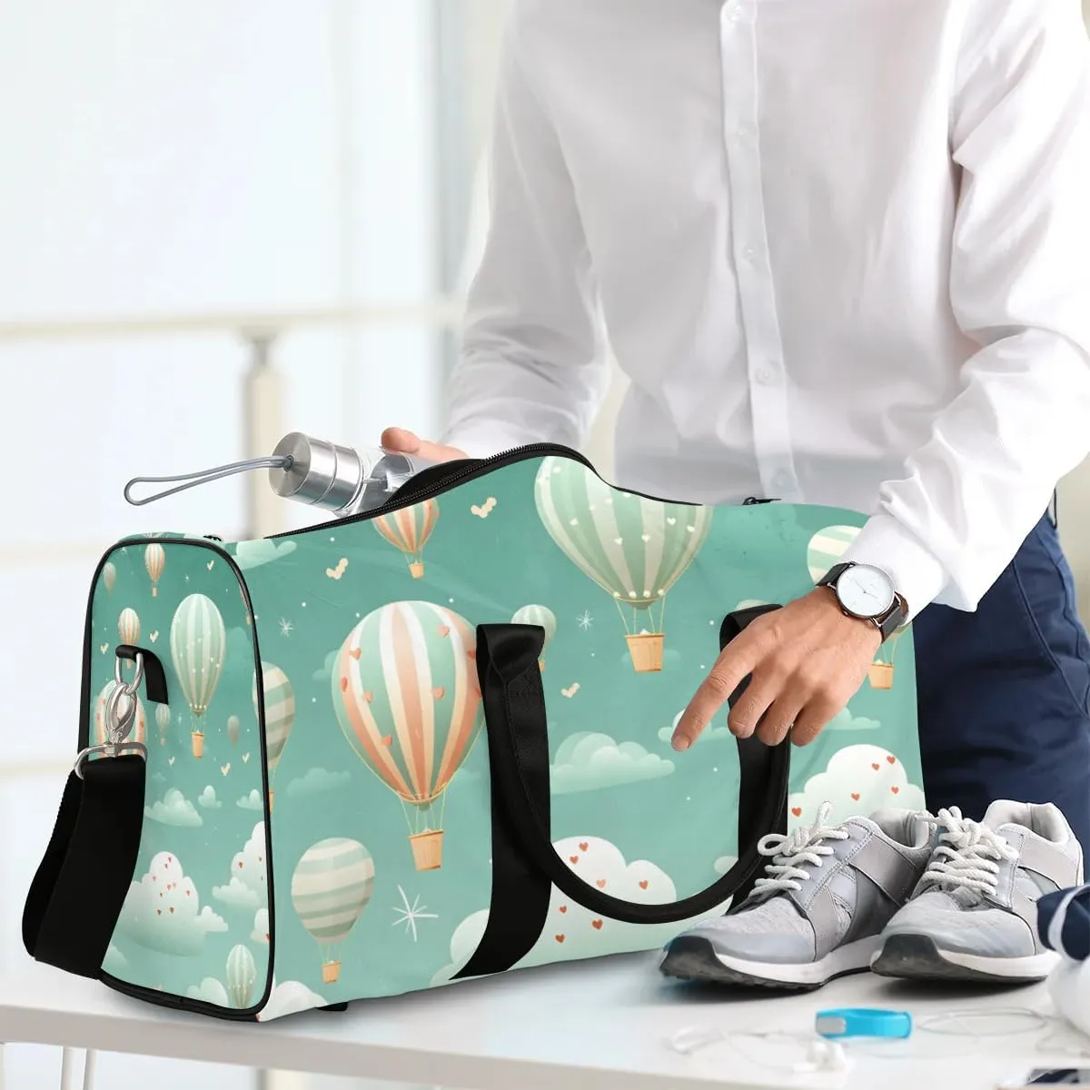 Hot Air Balloon Colorful Travel Duffel Bag for Women Men Waterproof Foldable Overnight Weekender Bag Large Capacity Sports Gym Bag