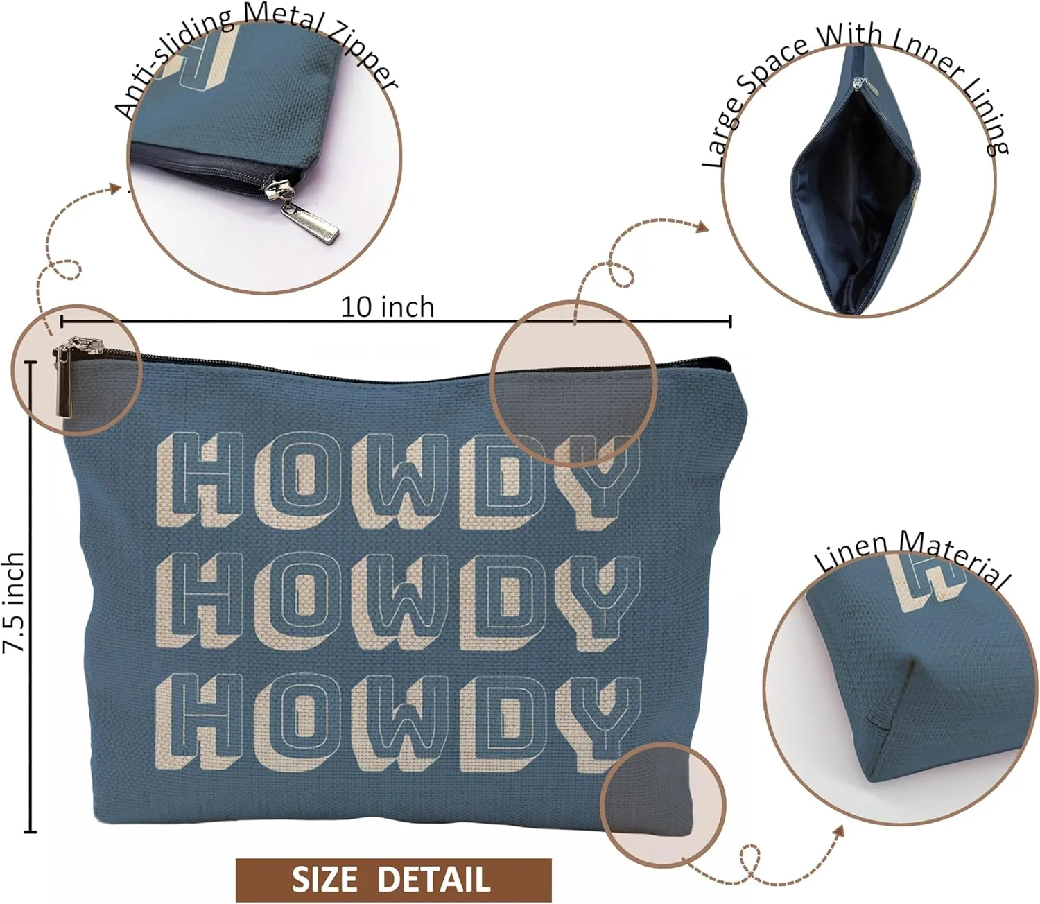 Howdy Makeup Bag - Blue Cowgirl Cosmetic Bag With Zipper