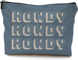 Howdy Makeup Bag - Blue Cowgirl Cosmetic Bag With Zipper
