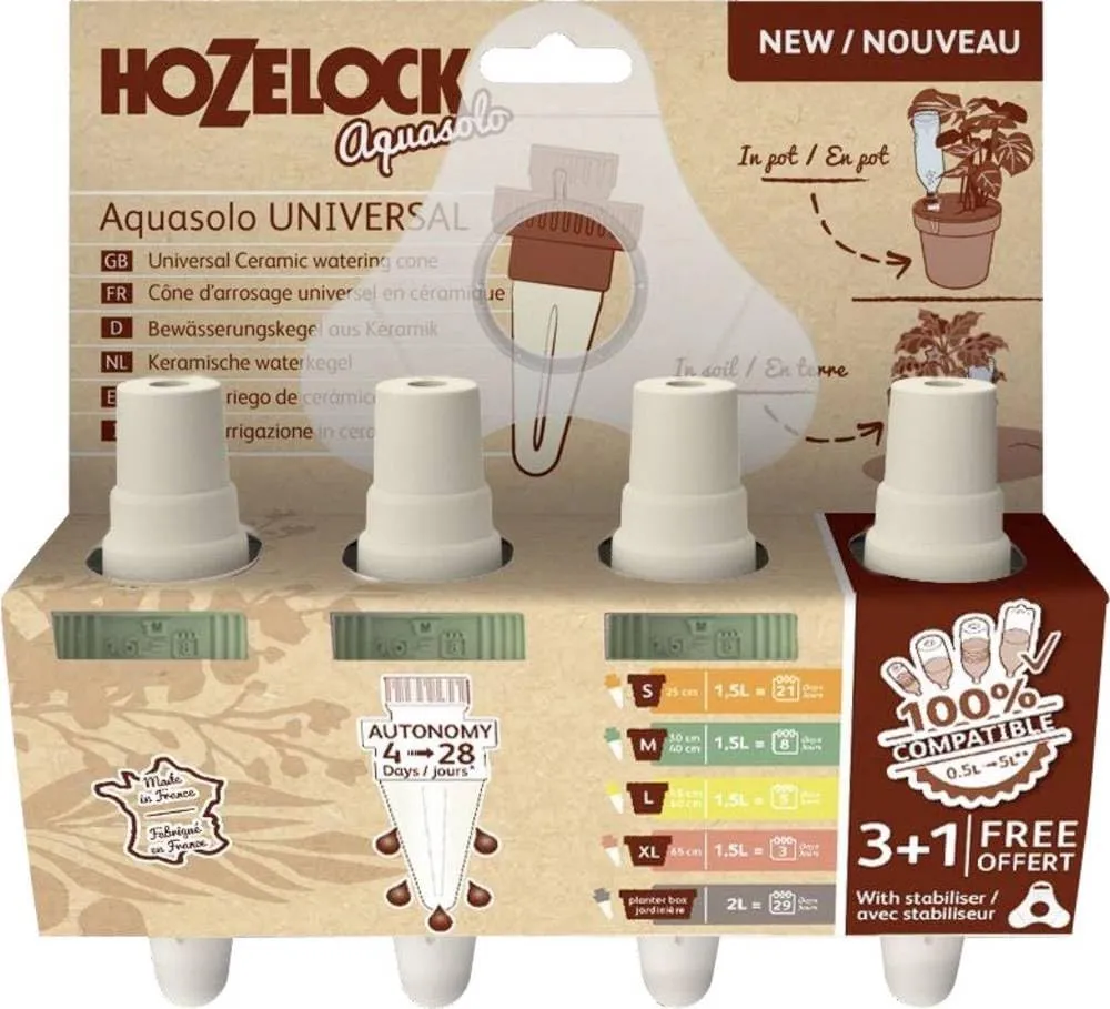 Hozelock - Medium Aquasolo Universal Watering Cones for 1.5L to 5L Bottles, Providing Up to 25 Days of Watering for Indoor/Outdoor Plants. Includes Stabiliser. Ideal for 30-40cm Pots