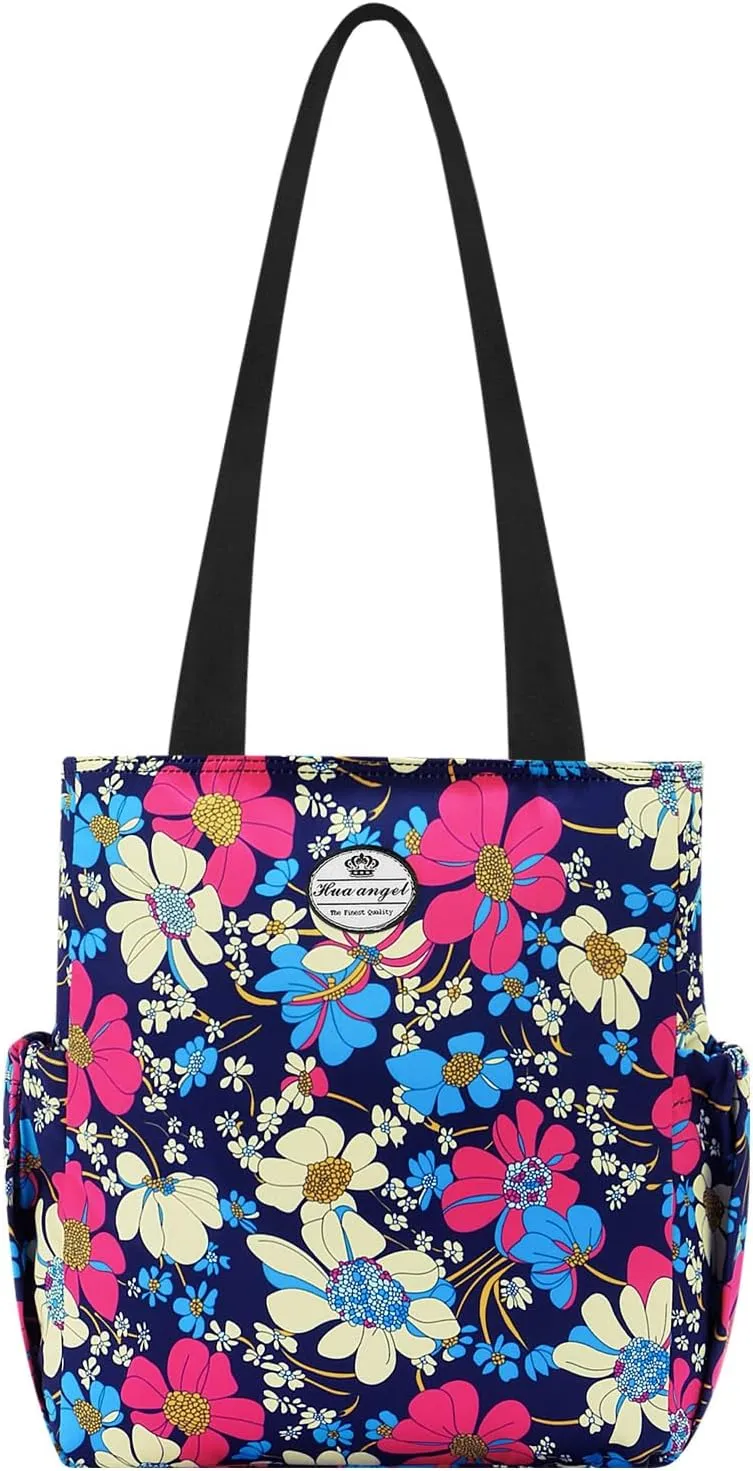 HUA ANGEL Floral Tote Bag - Casual Shoulder Bag Daily Tote Bag with Zipper Gym Travel Shopping Work Handbag for Women