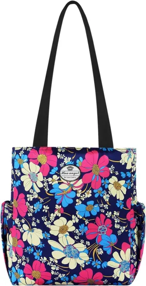 HUA ANGEL Floral Tote Bag - Casual Shoulder Bag Daily Tote Bag with Zipper Gym Travel Shopping Work Handbag for Women