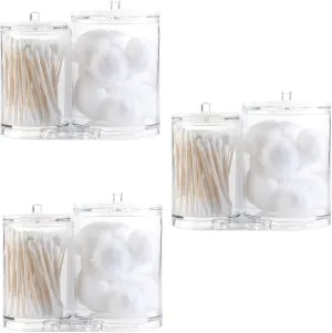 Huji Acrylic Cosmetic Organizer For Q-Tip and Cotton Ball Holder With Lids - 9.36oz and 17.61oz Jars (3 PK)