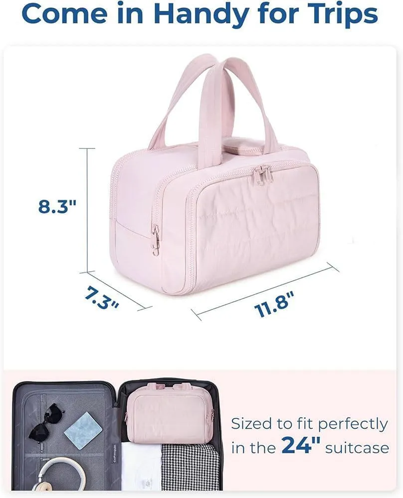 Humidity Travel Cosmetic Bag, Humidityt Large Capacity Wide-Open Travel Cosmetic Bag, 0.6lb Lightweight, For Womentraveling, Essentials Toiletries (Beige)