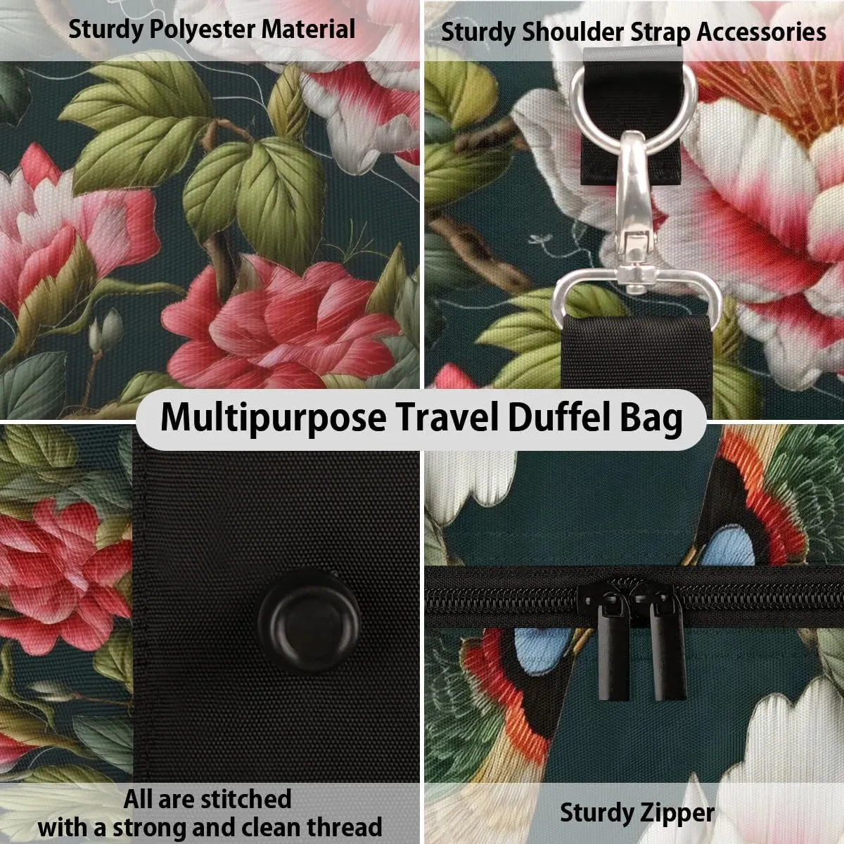 Hummingbird Travel Duffel Bag for Women Men Waterproof Foldable Overnight Weekender Bag Large Capacity Sports Gym Bag