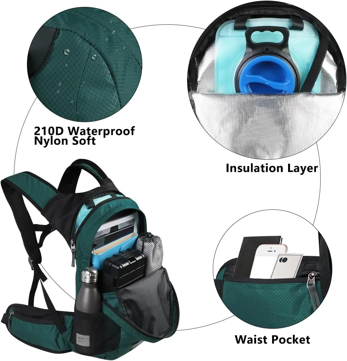 Hydration Pack Thermal Insulated Hydration Backpack with 2L BPA Free Leak-Proof Water Bladder, Daypack Perfect for Running, Cycling, Hiking, Climbing-Keep Liquids Cool Up to 4 Hours