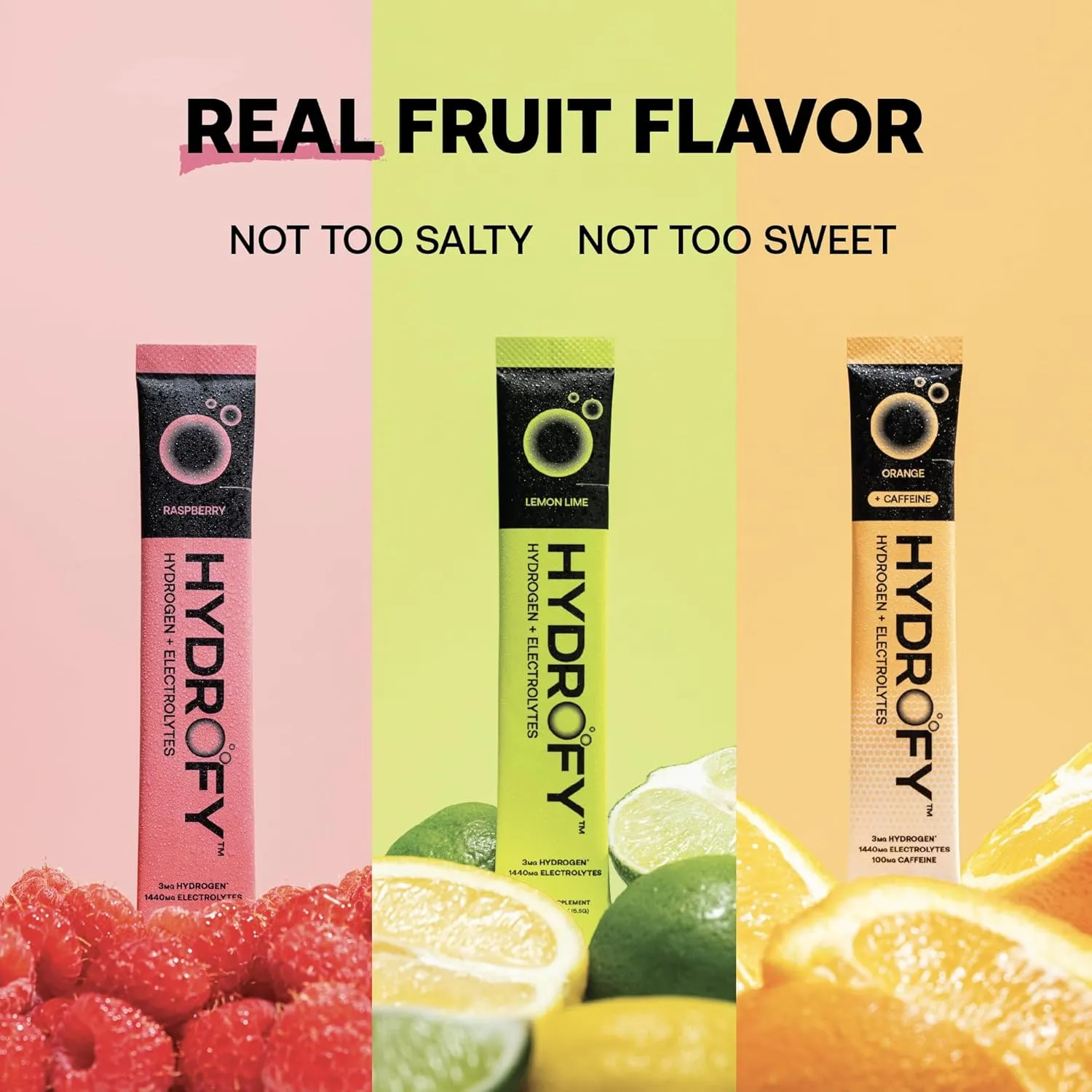 Hydrofy Hydrogen Water   Electrolytes Drink Mix - Variety Pack | H2 Hydration Packets with Molecular Hydrogen, Sodium, Potassium, Magnesium | Lemon Lime, Raspberry, Orange   Caffeine | 12 Count