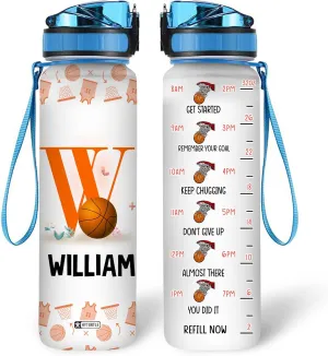 Hyturtle Personalized Basketball Water Bottle - 32oz Motivational Water Bottle with Leak-Proof Lid Time Marker - Custom Name Basketball Lover Gift for Men Boys On Birthday Fathers Day Christmas Gift