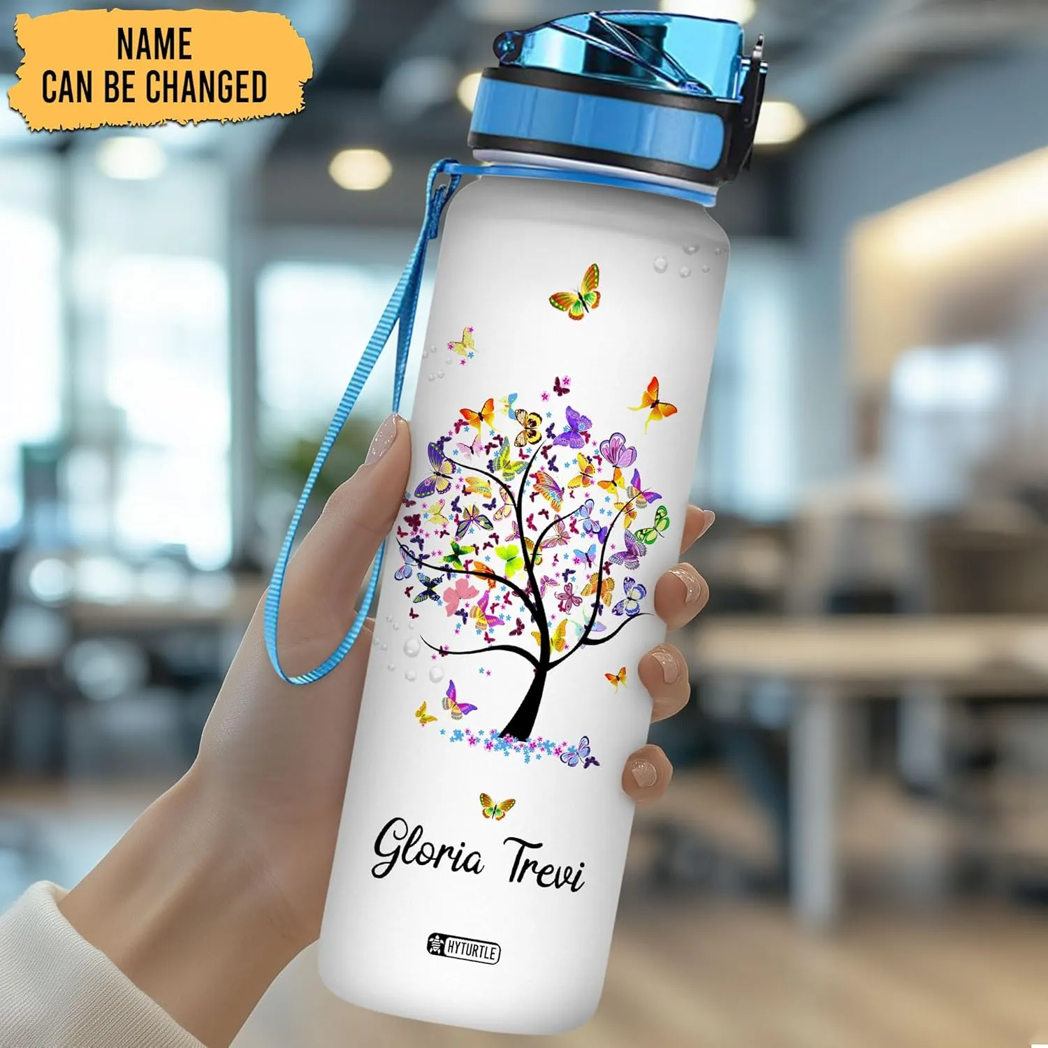 Hyturtle Personalized Butterfly Water Bottle - 32oz Motivational Water Bottle with Leak-Proof Lid & Time Marker - Custom Name Gift for Women Butterfly Lovers, Girls - Birthday & Christmas Gift