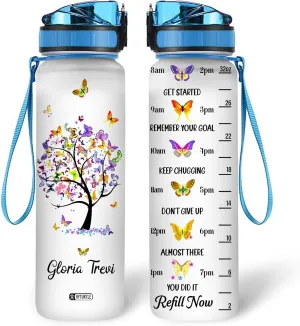 Hyturtle Personalized Butterfly Water Bottle - 32oz Motivational Water Bottle with Leak-Proof Lid & Time Marker - Custom Name Gift for Women Butterfly Lovers, Girls - Birthday & Christmas Gift