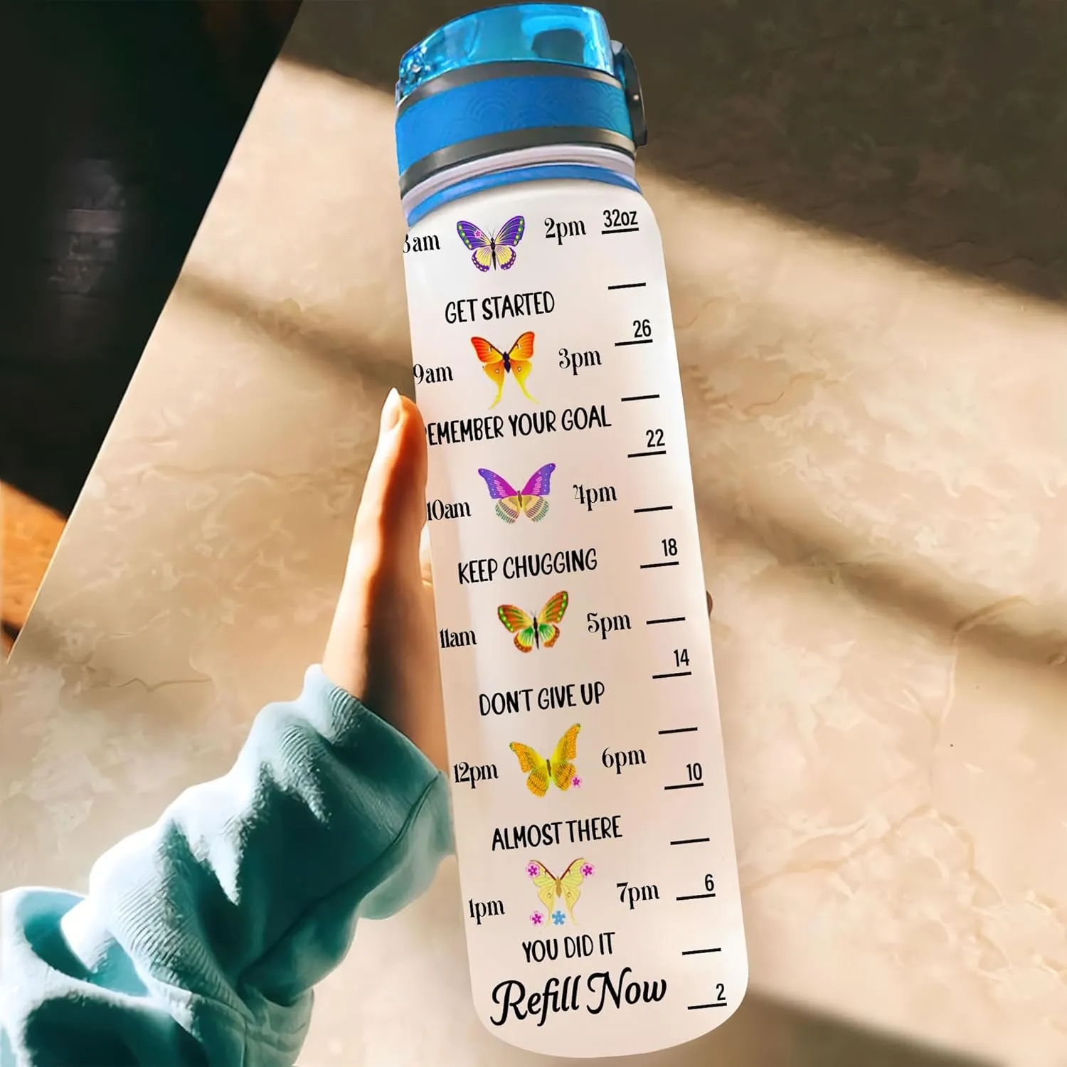 Hyturtle Personalized Butterfly Water Bottle - 32oz Motivational Water Bottle with Leak-Proof Lid & Time Marker - Custom Name Gift for Women Butterfly Lovers, Girls - Birthday & Christmas Gift