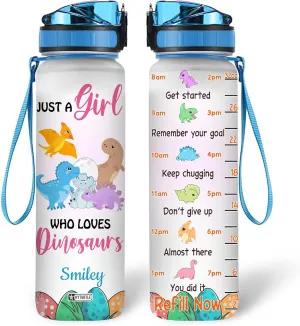 Hyturtle Personalized Dinosaur Water Bottle - 32oz Motivational Water Bottle with Leak-Proof Lid & Time Marker - Custom Name Jurassic Gift for Dinosaur Lovers Boys Kids On Birthday Christmas