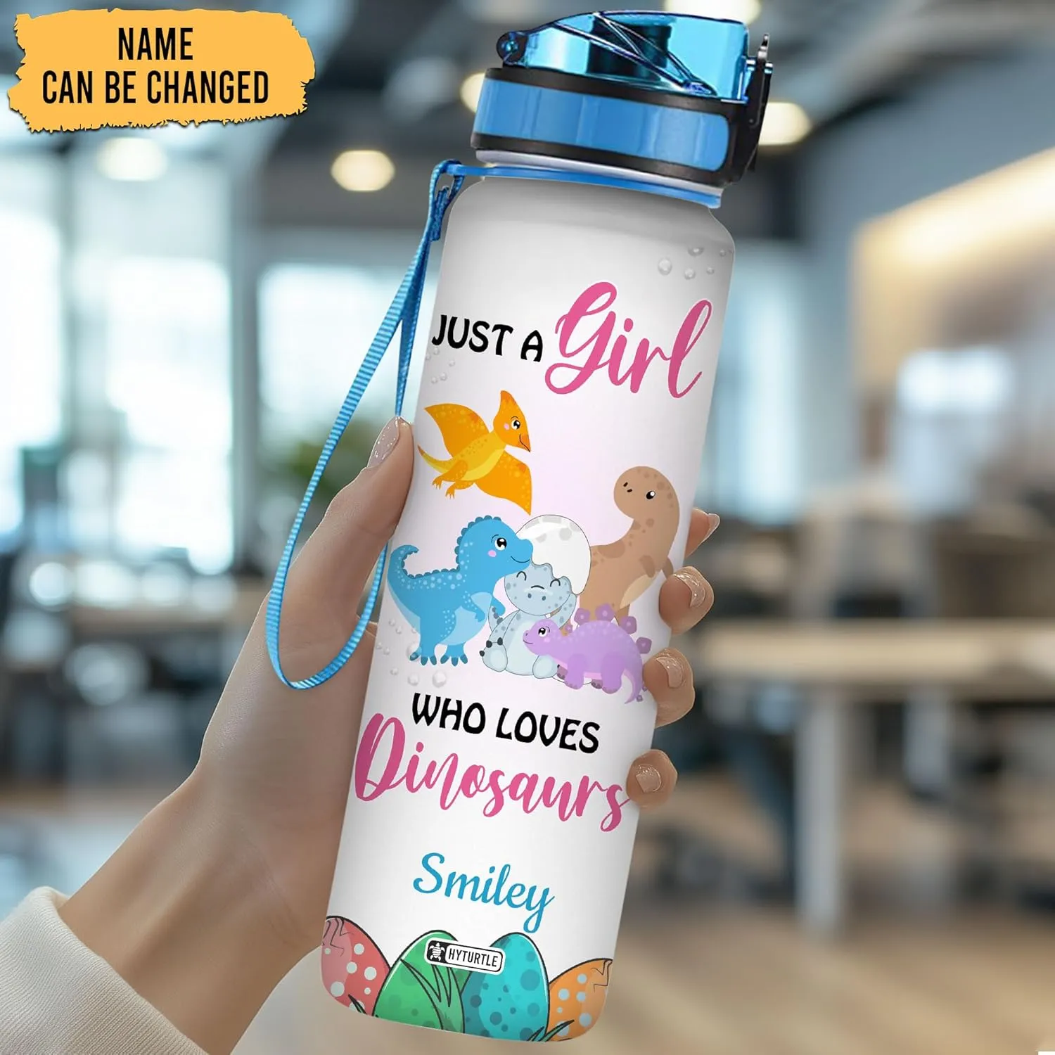 Hyturtle Personalized Dinosaur Water Bottle - 32oz Motivational Water Bottle with Leak-Proof Lid & Time Marker - Custom Name Jurassic Gift for Dinosaur Lovers Boys Kids On Birthday Christmas