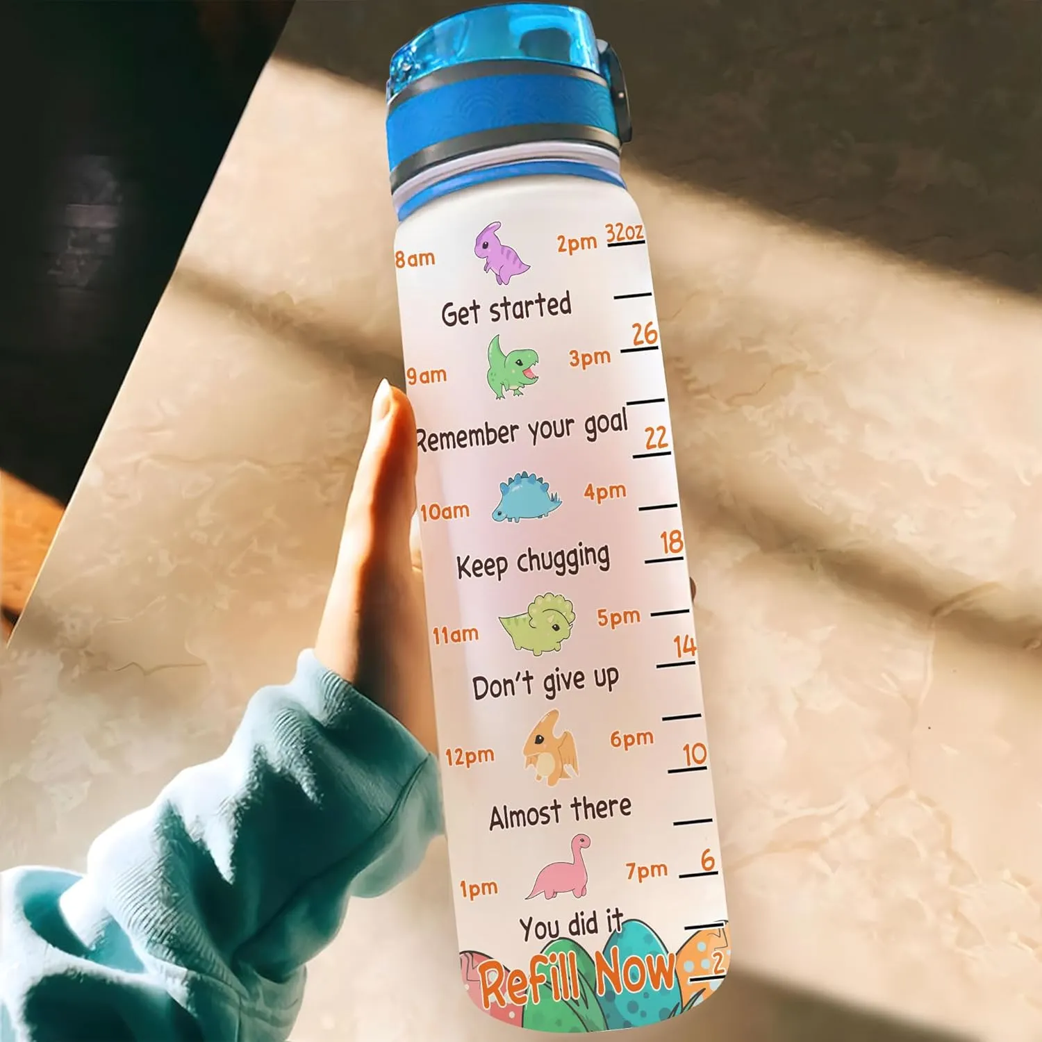 Hyturtle Personalized Dinosaur Water Bottle - 32oz Motivational Water Bottle with Leak-Proof Lid & Time Marker - Custom Name Jurassic Gift for Dinosaur Lovers Boys Kids On Birthday Christmas