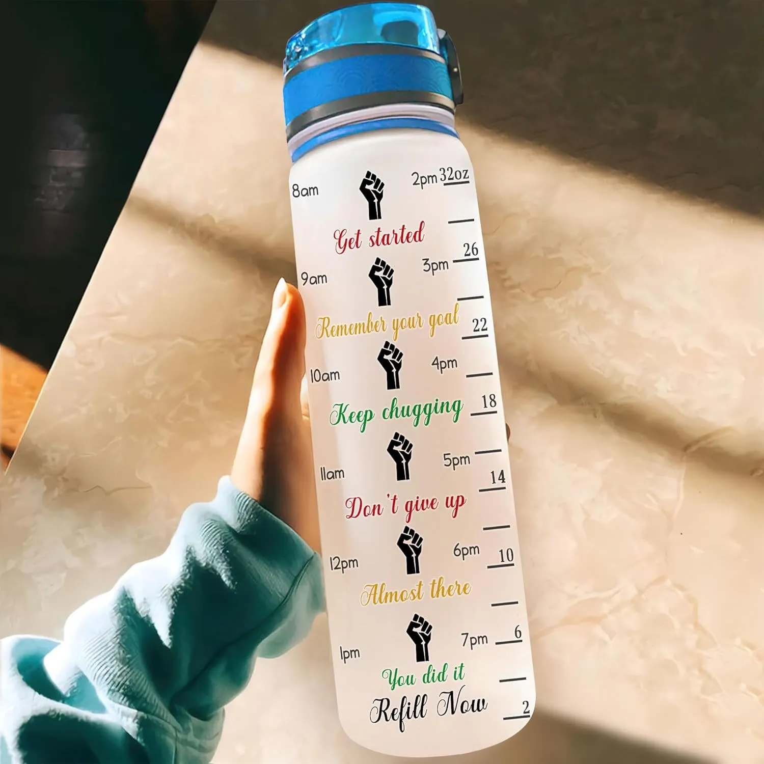 Hyturtle Personalized Juneteenth Water Bottle - 32oz Motivational Water Bottle with Leak-Proof Lid & Time Marker - Custom Name Gift for Black Women Men, Black History On Juneteenth, Independence Day