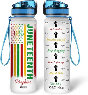 Hyturtle Personalized Juneteenth Water Bottle - 32oz Motivational Water Bottle with Leak-Proof Lid & Time Marker - Custom Name Gift for Black Women Men, Black History On Juneteenth, Independence Day