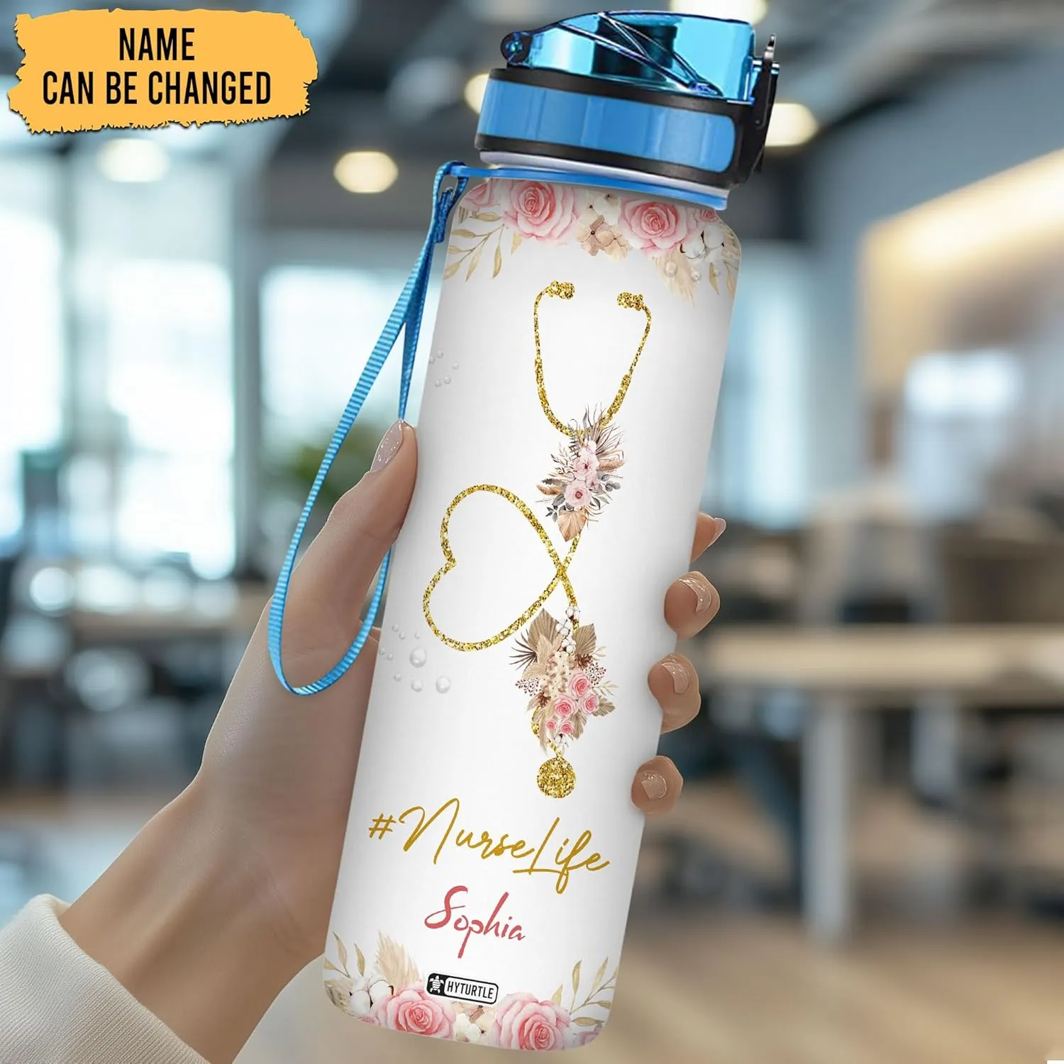 Hyturtle Personalized Nurse Life Water Bottle - 32oz Motivational Water Bottle with Leak-Proof Lid Time Marker - Custom Name Gift for Women Nursing Students Nurse Coworkers On Birthday Nurse's Day