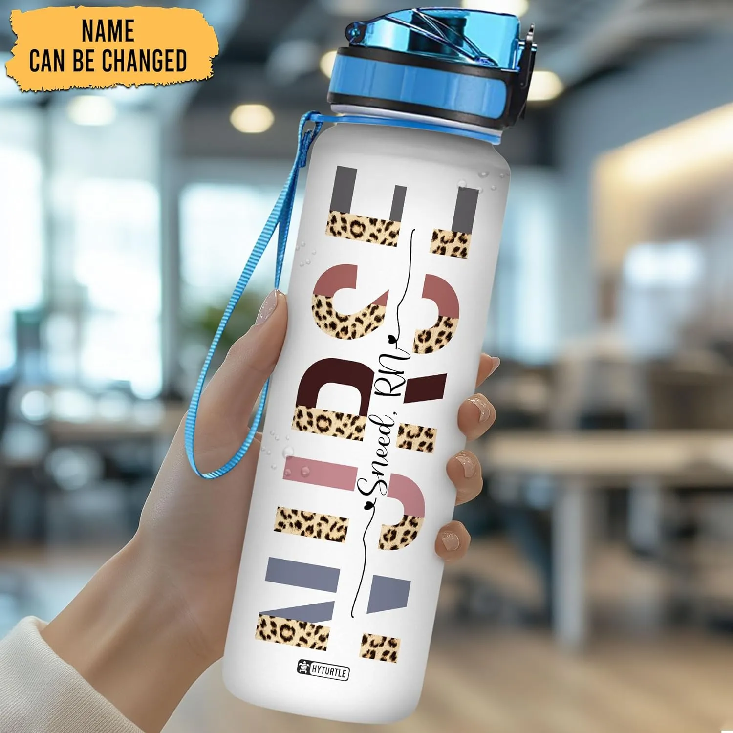 Hyturtle Personalized Nurse Water Bottle - 32oz Motivational Water Bottle with Leak-Proof Lid Time Marker - Custom Name Appreciation Gift for Women, Nursing Student Graduate On Birthday Nurse's Day