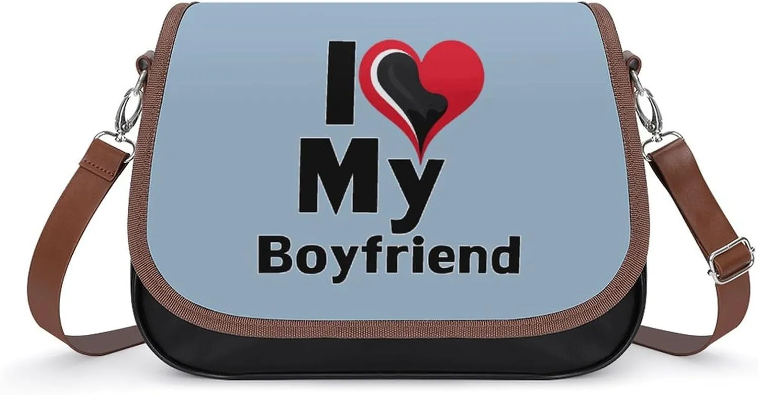 I Love My Boyfriend Women's PU Leather Purses Crossbody Shoulder Bag Messenger Bag
