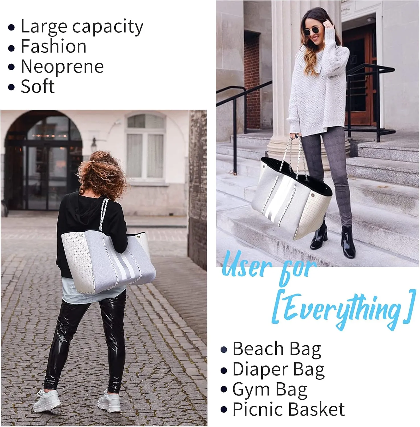 IBEE Neoprene Tote Bag for Women - Large Handbag, Beach and Pool Tote, Foldable